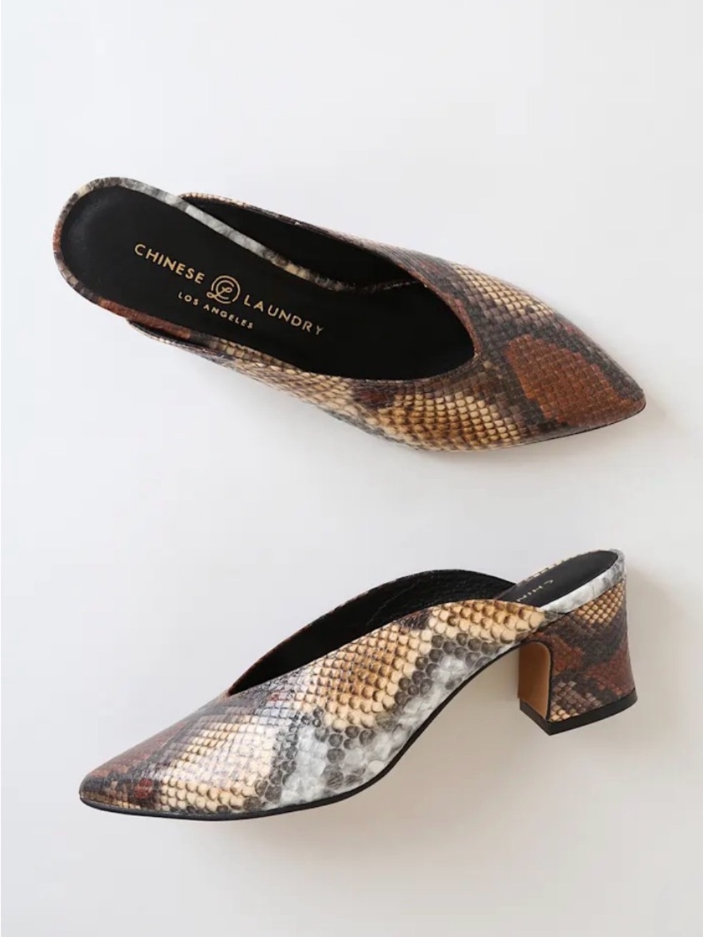 Snake-print Chinese Laundry vintage  Slip-On Block Heel Mules